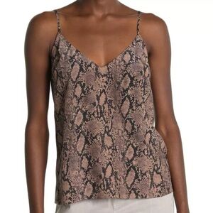 frame snake print classic silk cami sleeveless top chocolate brown & black small